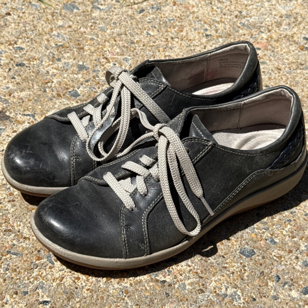 Aetrex Berries Black Leather Lace Up Orthotic Walking Sneakers Shoes Womens 8.5